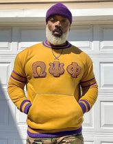 Omega Gold Stripe Letter Chenille Crewneck